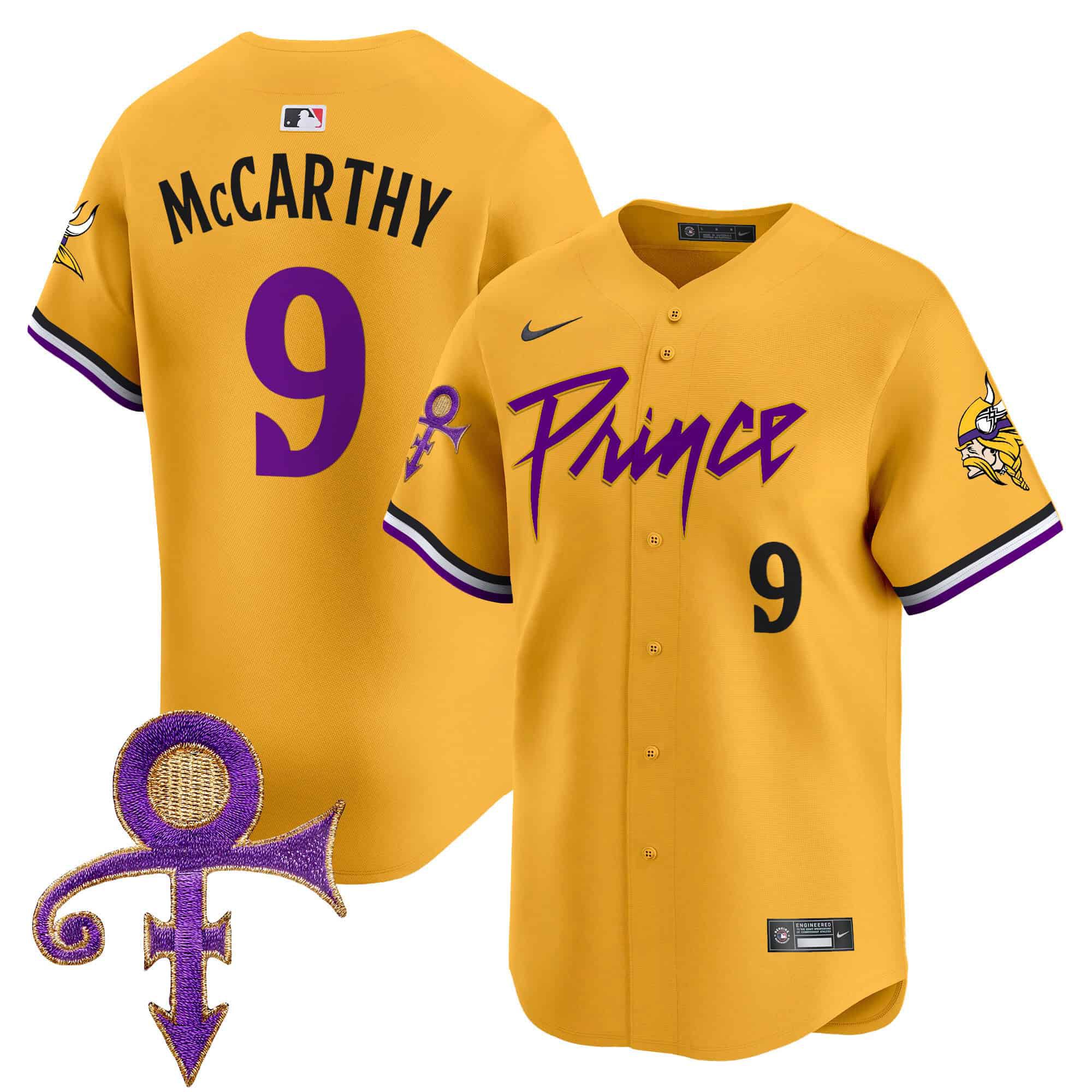 Men Minnesota Vikings 9 Mccarthy Yellow 2024 Nike Prince Patch Vapor Premier Limited NFL Jersey